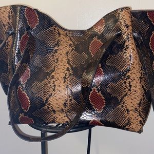 Multi-colored Snake Skin Tote with Additional Bag